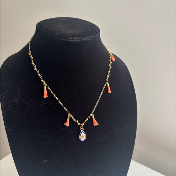 Jewelry - Gold Tassel Necklace with Orange Teardrop Pendant